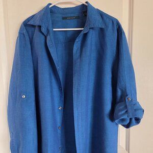Perry Ellis Shirt Linen cotton blend Blue Shirt Size L